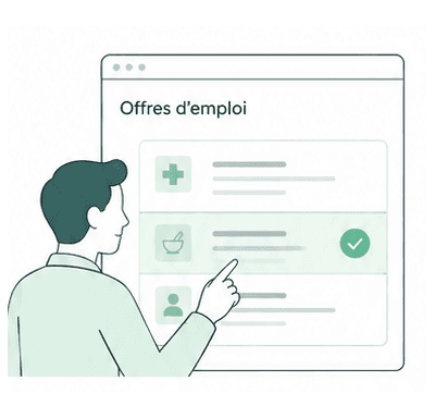 Un candidat parcourt la liste des offres d'emploi et désigne celle qui correspond à son profil.