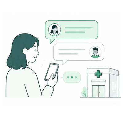 Une candidate échange des messages avec une officine depuis son téléphone.